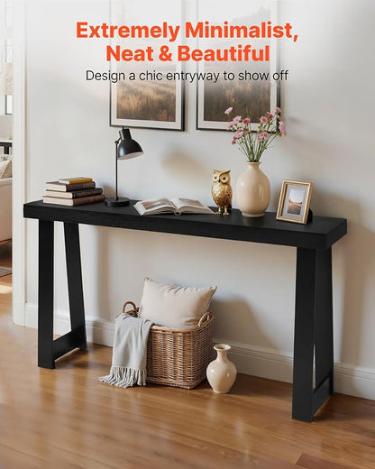 VEVOR 56 in Console Table, Modern Desk Behind The Couch, Wooden Rectangle Entrance Desk, Narrow Long Sofa Table Accent Stand, Ideal for Hallway, Bedroom, Living Room, Foyer, Easy Assembly, Black