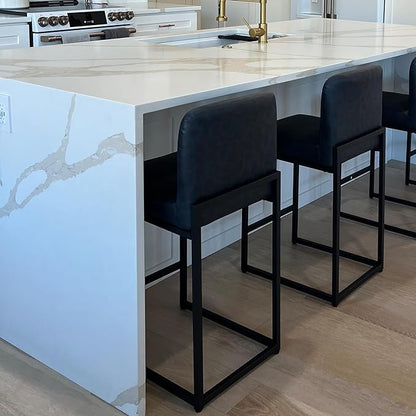 PHI VILLA Bar Stools Set of 2 - Counter Height Bar Stool Faux Leather Barstools with Back, 24" Bar Chairs