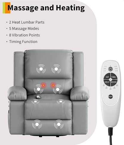 GarveeHome Power Lift Recliner Chair - Heat and Massage, Faux PU Electric Lift Recliner for Elderly & Mobility Impaired, Adjustable Back and Legs, Heavy Duty Lift Chair for Seniors