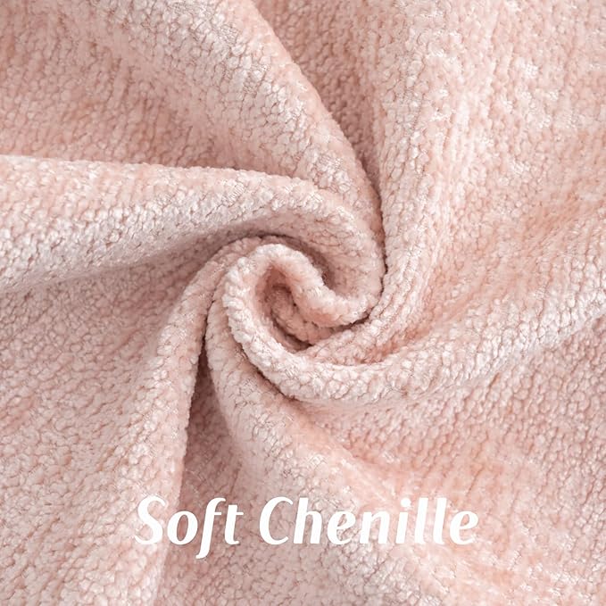 FUTEI Pink Chenille Throw Pillow Covers 16x16 Inch Set of 2,Soft Cozy Bound Edge Design Cushion Case,Home Decor for Couch Bed Living Room