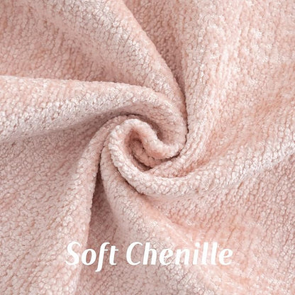 FUTEI Pink Chenille Throw Pillow Covers 22x22 Inch Set of 2,Soft Cozy Bound Edge Design Cushion Case,Home Decor for Couch Bed Living Room