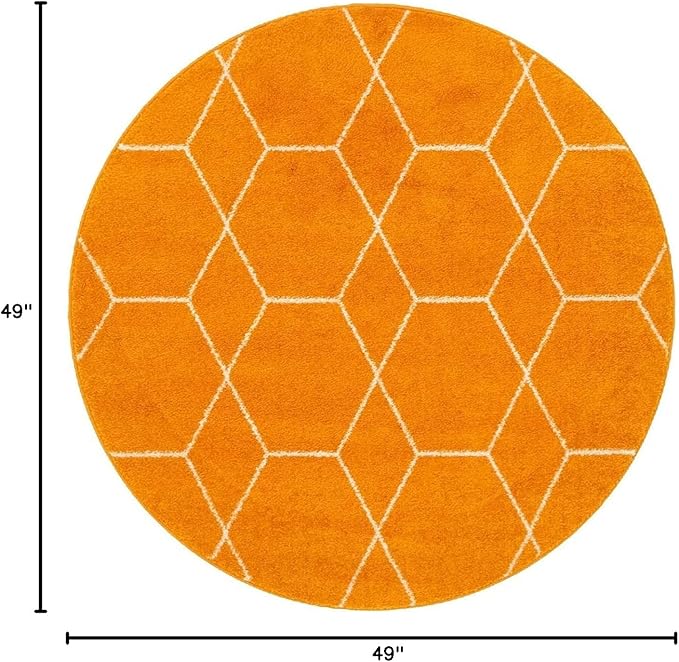 Unique Loom Trellis Frieze Collection Area Rug - Geometric (4' 1" Round, Orange/ Ivory)