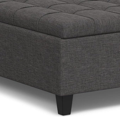 SIMPLIHOME Harrison Large Coffee Table Storage Ottoman - 40 inch Wide Upholstered Linen Look Fabric Square Lift-Top Ottoman in Slate Grey, Transitional Bench for Living Room with Sturdy Base