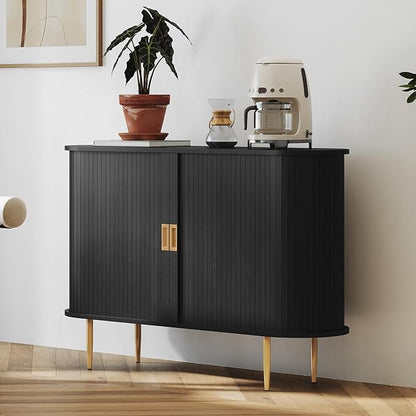 ARTPOWER 47.2" Sideboard Buffet Cabinet with Tambour Door, 6 Heights Adjustable Shelves, Accent Console Cabinet with Storage, Modern Credenza for Living Room, Dining Room, Entryway, Black