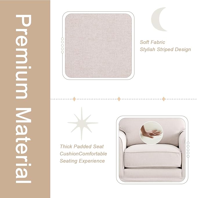 INZOY Swivel Accent Chair Set of 2 Mid Century Modern Chair, Comfy Swivel Barrel Reading Chair, Upholstered Square Chair for Living Room Bedroom Small Spaces, Fully Assembled, Beige