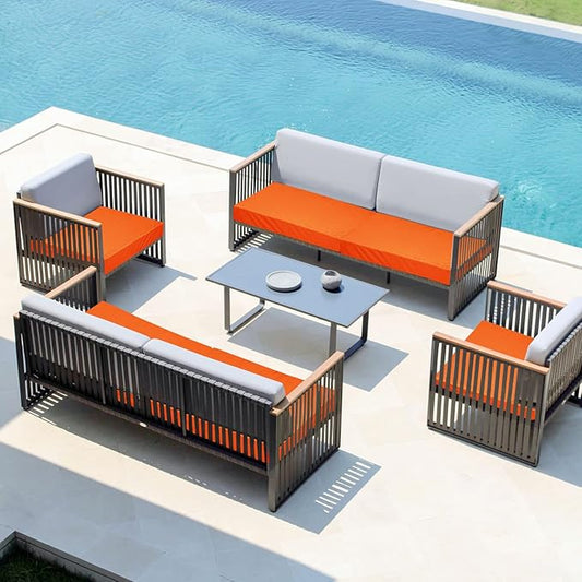 Easy-Going Waterproof Patio Cushion Covers 24x22x4 inch 2 Pack Replacement Non-Slip Outdoor Seat Cushion Slipcover with Zipper. Orange