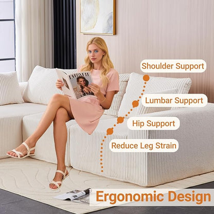 Sidanli 110" Modular Sectional Sofa, Cloud Sectional Couch with L-Shape Chaise, Modern Couch with Deep Seat for Living Room Bedroom, No Assembly Required, Beige (Soft Corduroy Fabric, Left Facing)