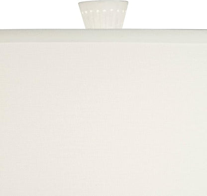 Possini Euro Design Luke 30" Tall Large Geometric Mid Century Modern Coastal End Table Lamp White Finish Single Fabric Shade Living Room Bedroom Bedside Nightstand House Office Home Reading