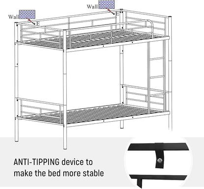 Merax Twin Over Twin Metal Bunk Bed with Ladder and high Guardrail, Able to Split, Storage Space, No Box Spring Needed, Noise Free,Silver