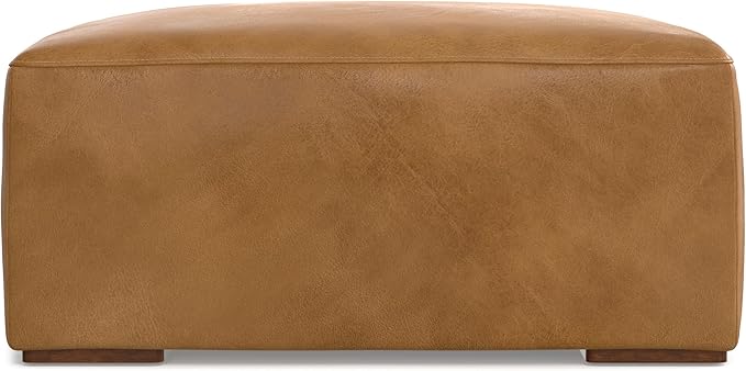 SIMPLIHOME Rex Ottoman in Full-Grain Genuine Leather, Sienna, 34-inches Wide, Modern-Style Table Ottoman or Footrest, Assembled, for Living Room and Family Room