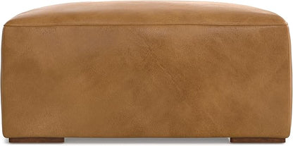 SIMPLIHOME Rex Ottoman in Full-Grain Genuine Leather, Sienna, 34-inches Wide, Modern-Style Table Ottoman or Footrest, Assembled, for Living Room and Family Room