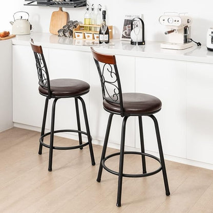 COSTWAY Bar Stools for Kitchen Island, 24/30 Inch Adjustable Seat Height Swivel Barstools Set of 4, Cushioned Seat & Cozy Backrest, Extra Leg Tubes for Height Adjustment, for Kitchen, Bar (4)