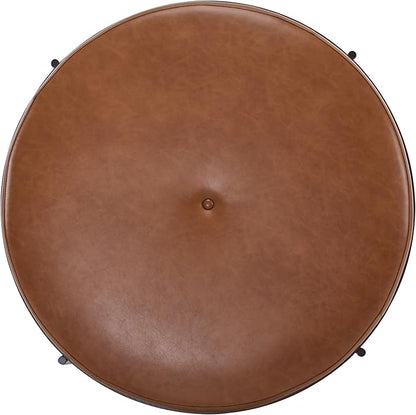 Christopher Knight Home Neapo Round Ottoman, Cocktail Ottoman, Upholstery Coffee Table, X Shape Legs, Comfortable Footstool, Durable Metal Frame, Spacious Seating for Living Room Entryway, Brown+Black