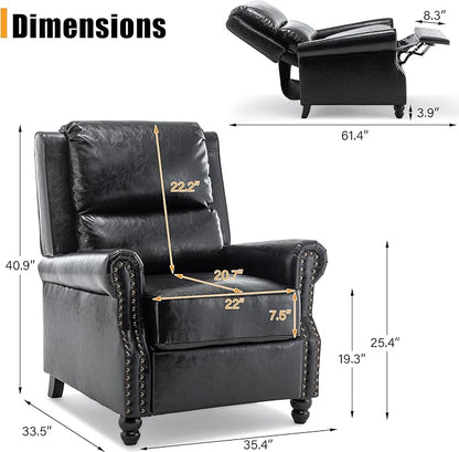 Faux Leather Recliner Chair, Modern Pushback Armchair with Adjustable Backrest & Footrest for Bedroom, Living Room (Black, Set of 2)
