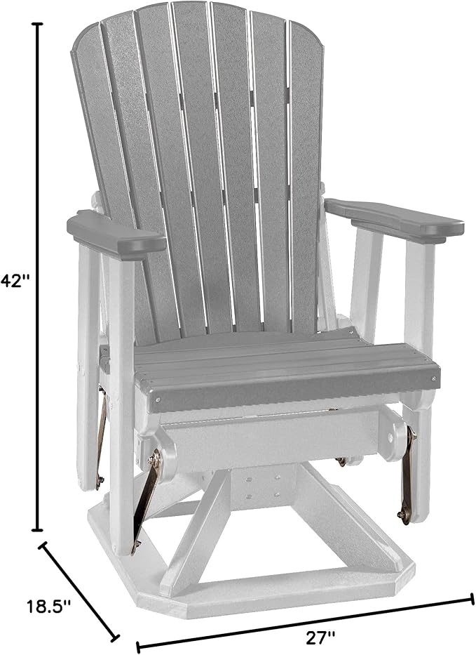 DutchCrafters Slat Fan Back Poly Adirondack Swivel Glider Outdoor Patio Chair (White & Light Gray)