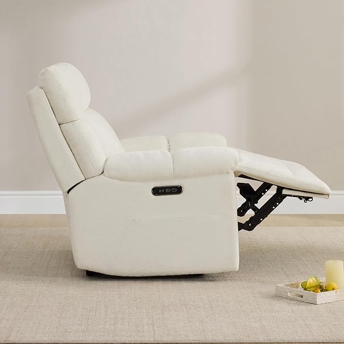 CHITA Oversized Power Recliner Chair with Bluetooth Speakers for Adults, Lay Flat Recliner with Power Lumbar Support, Manual Winged Headrest and USB & Type-C Charging Ports, Cream