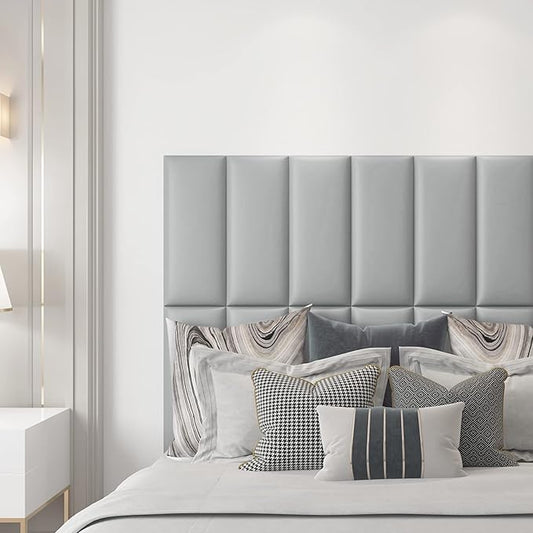 Art3d Peel and Stick Headboard for Twin in Grey, Pack of 4 Panels Sized 9.85" x 23.62", 3D Wall Panel, Upholstered