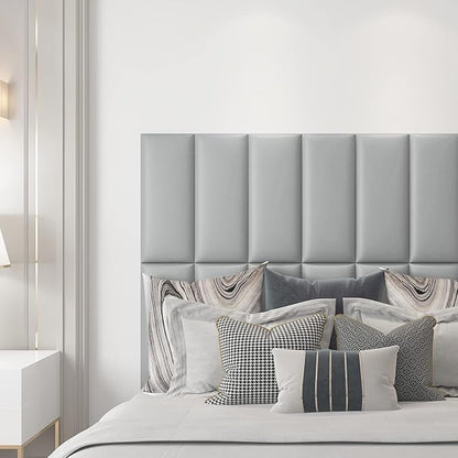 Art3d Peel and Stick Headboard for King, Full and Queen in Grey, Pack of 12 Wall Panels 3D Sized 9.84" x 23.62", Soundproof, Upholstered