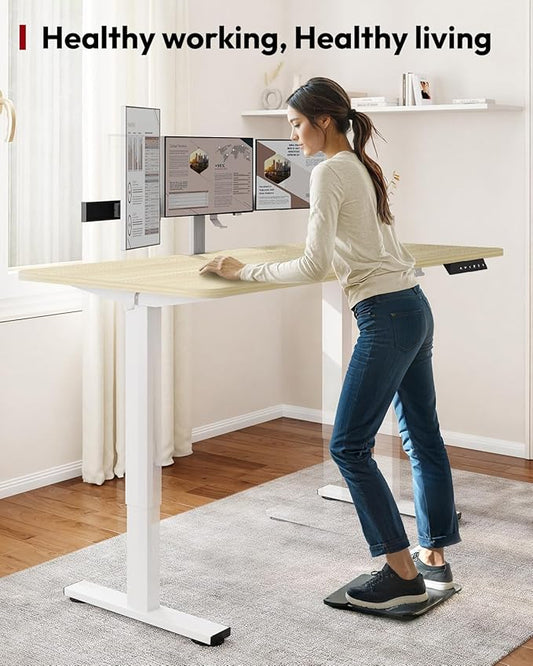 SANODESK Standing Desk Height Adjustable Electric Stand up Desk 71x32 Inches Sit Stand Home Office with Splice Board, White Frame/White Wood Grain