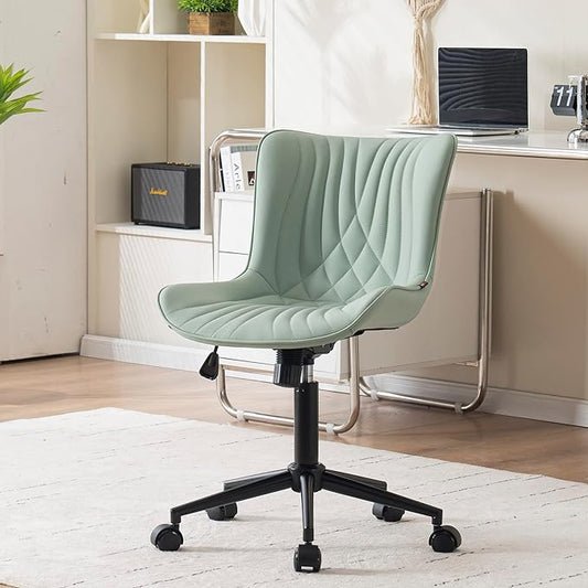YOUNIKE Office Chair, Armless Desk Chair with Wheels, Home Office Computer Task Chairs, Modern Faux Leather Padded Vanity Chair, Adjustable Swivel Rolling Office Chair with Back, Mint Seafoam Green