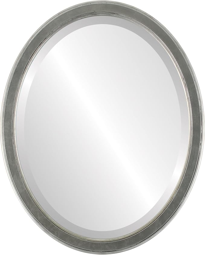 OVALCREST Oval Beveled Wall Mirror for Home Decor - Toronto Style - Silver Leaf with Black Antique - 22" x 18"