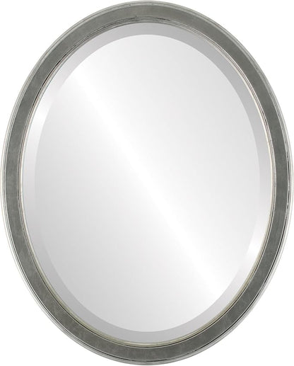 OVALCREST Oval Beveled Wall Mirror for Home Decor - Toronto Style - Silver Leaf with Black Antique - 22" x 18"