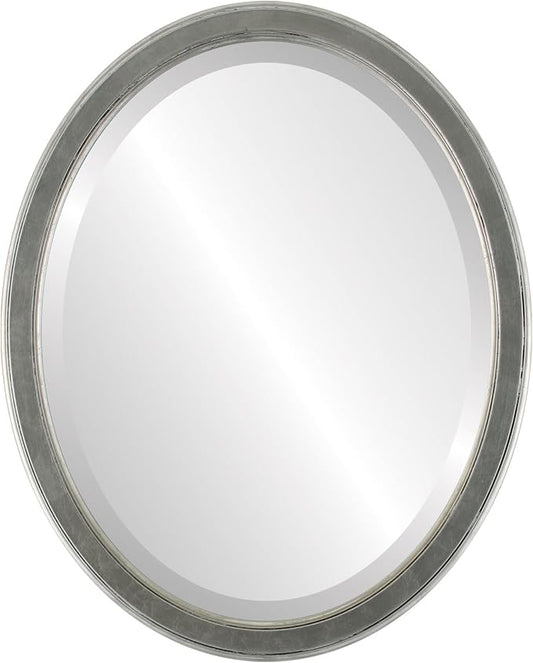 OVALCREST Oval Beveled Wall Mirror for Home Decor - Toronto Style - Silver Leaf with Black Antique - 22" x 18"