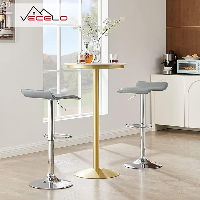 VECELO Bar Stools Set of 4, Armless Adjustable Swivel Barstools, Modern Backless Counter Height Stools for Kitchen, Island, Bar, Light Grey