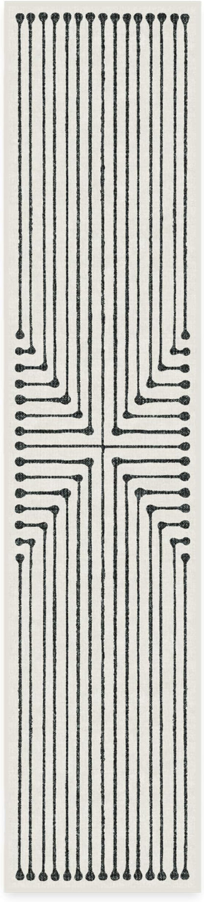 RUGGABLE x Jonathan Adler Machine Washable Modern Runner Rug – Inkdrop Black & Ivory 2.5x12, Stain-Resistant, Non-Slip – Washable Rug for Hallway, Entryway, Living Room & Kitchen–with Standard Pad