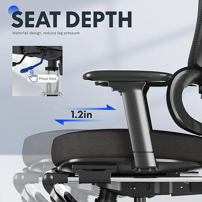 FLEXISPOT ErgoX Premium Ergonomic Office Chair with Footrest- Adjustable 3D Armrests, Dynamic Lumbar Support, Recline & Tilt Function, Mesh Seat, for Home & Office Use,Foam Black