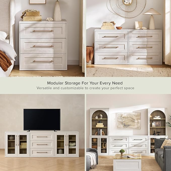 mopio Blake 3 Drawer Dresser for Bedroom, Chest of Drawers, Wood Dresser Organizer, Modern Farmhouse, Tall Night Stand, Enhanced Safety, Sturdy Compliant (2, White Oak, One Size)