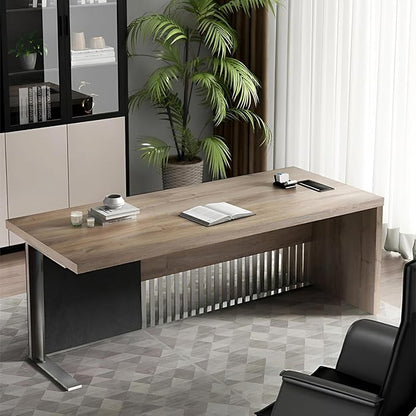 70.87 Inch Modern Executive Office Desk, Computer Writing Desk for Home Office, Business Furniture Workstation Stainless Steels Sturdy Frame 1.97IN Thick Desktop(Right, 70.87×35.5×30 in)