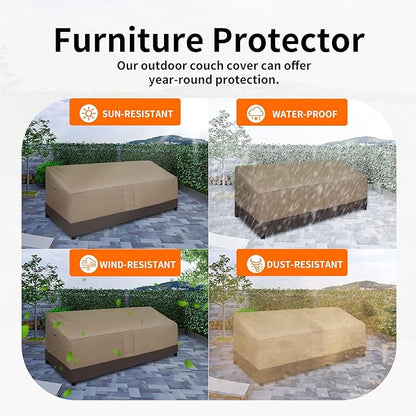 Easy-Going Waterproof Outdoor Couch Cover, Heavy Duty 4-Seater Patio Sofa Cover, Winchdproof Outdoor Furniture Cover with Air Vent （104Wx32.5Dx33H inch,Camel/Dark Brown