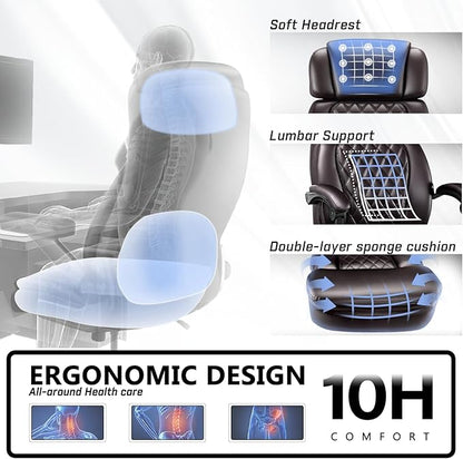 400lbs Executive Office Chair with Foot Rest for Heavy People, Ergonomic Big and Tall Desk Chair with Adjustable Headrest, High Back PU Leather Comfy Heavy Duty Computer Chair