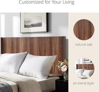 KEIKI Wooden King Size Headboard Only, 80.2" Wide Farmhouse Headboards with Wall Mounted Fluted Panel & Wingback for Bedroom, Walnut Brown