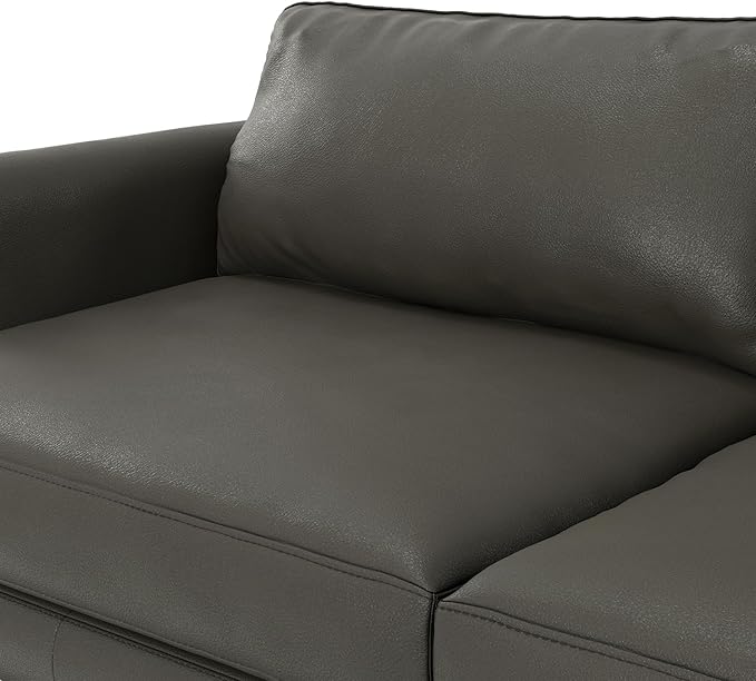 SIMPLIHOME Livingston 76-inch Wide Sofa in Coal Top Grain Genuine Leather, Handcrafted Mid-Century Modern Loveseat for Living Room, Compact 2-Seater with Feather-Wrapped Cushions and Solid Wood Frame
