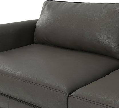 SIMPLIHOME Livingston 76-inch Wide Sofa in Coal Top Grain Genuine Leather, Handcrafted Mid-Century Modern Loveseat for Living Room, Compact 2-Seater with Feather-Wrapped Cushions and Solid Wood Frame