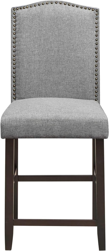 COSTWAY Bar Stools Set of 4, 25'' Upholstered Counter Height Bar Stools with S-Shaped Spring Thick Cushion, Rubber Wood Legs, High Back Leisure Chairs for Living, Kitchen, Dining Room (Grey, 4)
