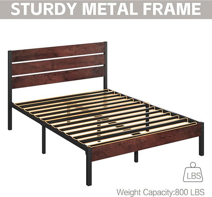 Queen Bed Frame with Headboard and Footboard, with Under Bed Storage, All-Metal Support System, No Box Spring Needed, Easy Assembly, Red Brown