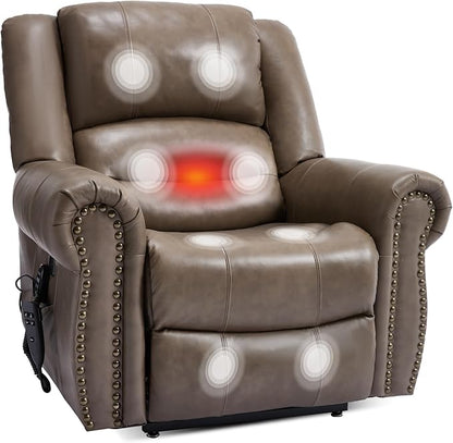 Recliner Chairs for Adults, Oversized Bedroom Chair with Massage, Sofa Chair Home Theater Seating with Lumbar Support, Lift Chair for Elderly, Nursery Chair for Living Room (Genuine Leather)