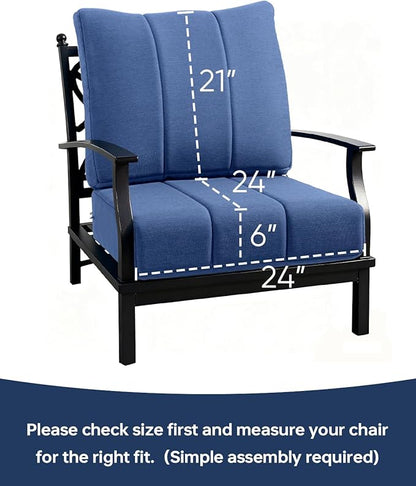 Luxury 24x24x6 Inch Kitty Outdoor Cushions - Water Resistant 1 Set Deat Seat Patio Furniture Cushion for Wicker Dining Rocking Swivel Chairs Loveseat Couch Sectional Sofa - Navy Blue