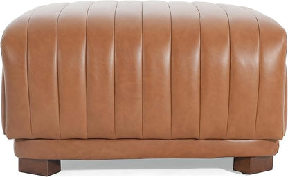 Christopher Knight Home Reyno Upholstered Ottoman with Storage for Living Room, Faux Leather Storage Ottoman Foot Rest with Side Drawers, Modern Square Coffee Table with Wooden Frame, Brown