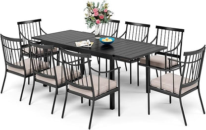 Sophia & William 9 Pieces Patio Dining Set for 8 People, Metal Outdoor Furniture Set with Expandable Patio Table and Chairs, Rust and Weather Resistant Conversation Bistro Set for Porch Yard Deck