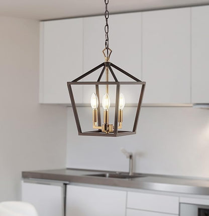 JONATHAN Y JYL7601D Pagoda 10" 3-Light Iron Classic Modern Lantern Bohemian, Cottage, Farmhouse, Rustic, Transitional LED Pendant, Oil Rubbed Bronze/Brass Gold