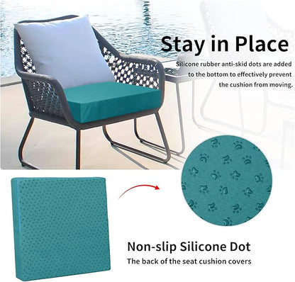 Easy-Going Waterproof Patio Cushion Covers 22x22x4 inch 4 Pack Replacement Non-Slip Outdoor Seat Cushion Slipcover with Zipper. Teal