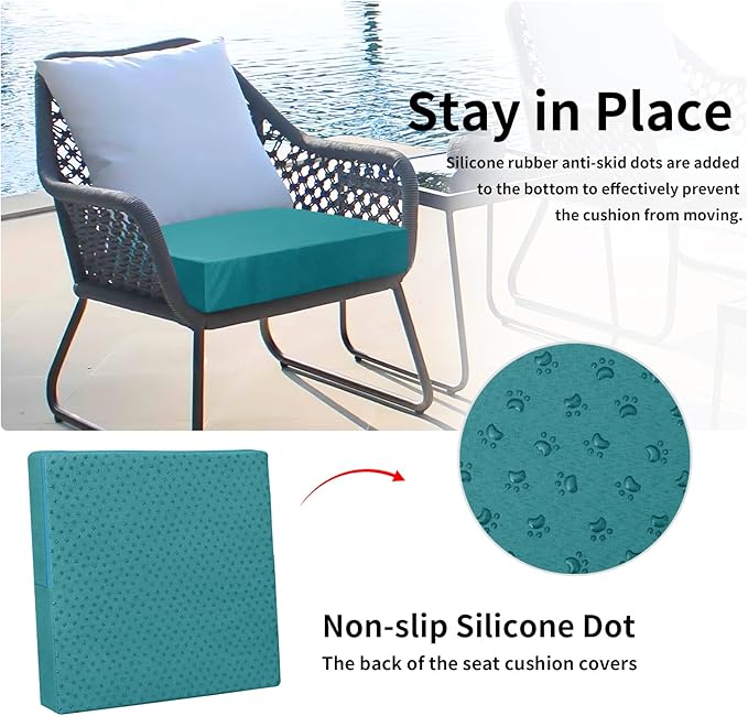 Easy-Going Waterproof Patio Cushion Covers 27x25x5 inch 4 Pack Replacement Non-Slip Outdoor Seat Cushion Slipcover with Zipper. Teal