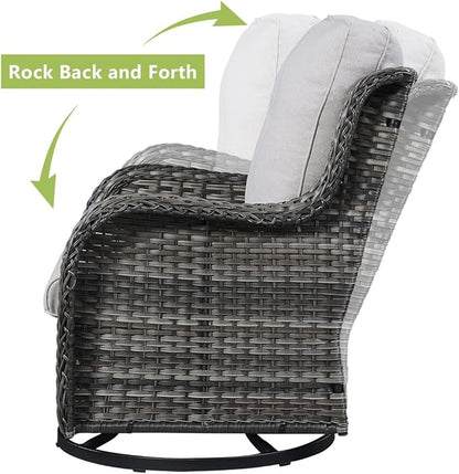 HUMMUH 6 Piece Patio Furniture Set PE Wicker Rattan 3-Seat Outdoor Sectional Sofa with Love Seats,Patio Swivel Chairs,Ottomans Conversation Sets for Garden, Poolside, Backyard