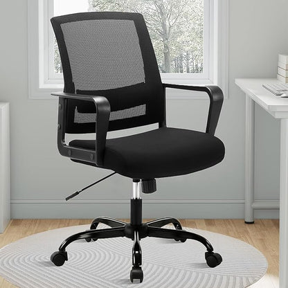 CLATINA Ergonomic Desk Chair, Mid Back Mesh Computer Chair with Lumbar Support and Armrest, Height Adjustable Swivel Chair for Home Office, Black (1PK)