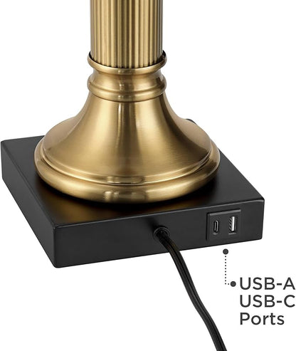 Possini Euro Design Wynne 30" Tall Traditional Glam Table Lamp with USB Ports A+C Charging Warm Gold Metal Black Drum Shade for Living Room Bedroom House Bedside Nightstand Office Reading Family