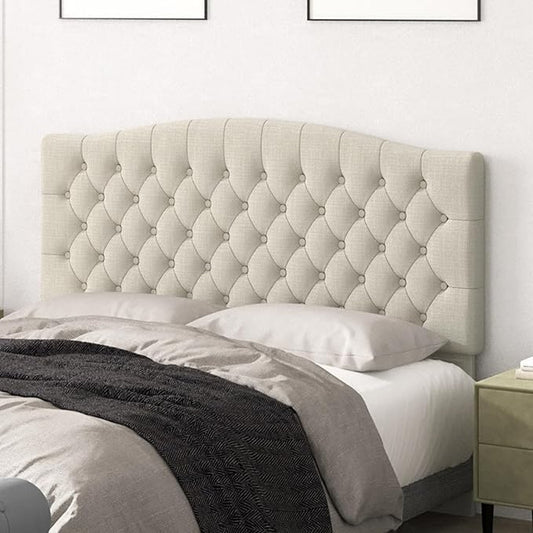 Queen Headboard Only, Upholstered Headboard Queen for Adjustable Bed Linen Tufted Queen/Full Size Wall Mounted Head Board with Solid Wood Legs Head Board, Ivory